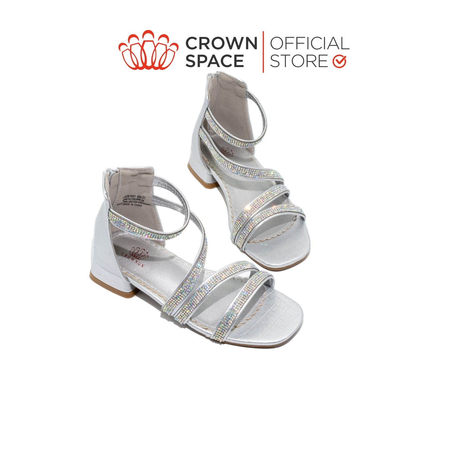  Dép Quai Hậu Sandals Có Gót Trẻ Em Cao Cấp Chính Hãng Crown Space Dành Cho Bé Gái Đi Chơi Đi Học CRUK7041 Size 31 - 36 