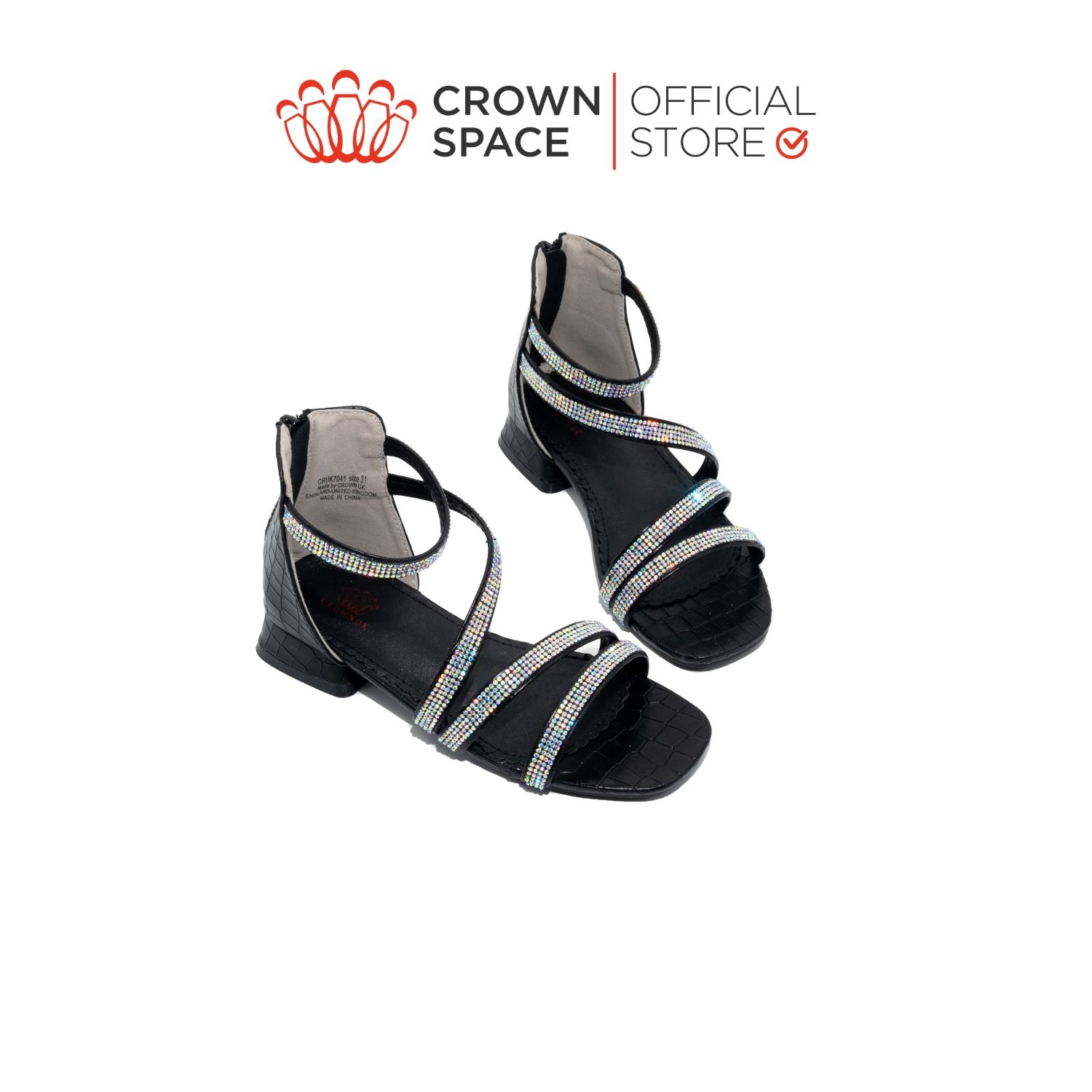  Dép Quai Hậu Sandals Có Gót Trẻ Em Cao Cấp Chính Hãng Crown Space Dành Cho Bé Gái Đi Chơi Đi Học CRUK7041 Size 31 - 36 