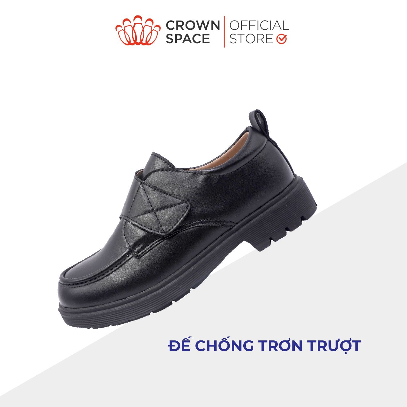 Giày Đi Học Da Lì Bé Trai Cao Cấp, Êm Chân, Chống Trơn Trượt | Crown Space CRUK169