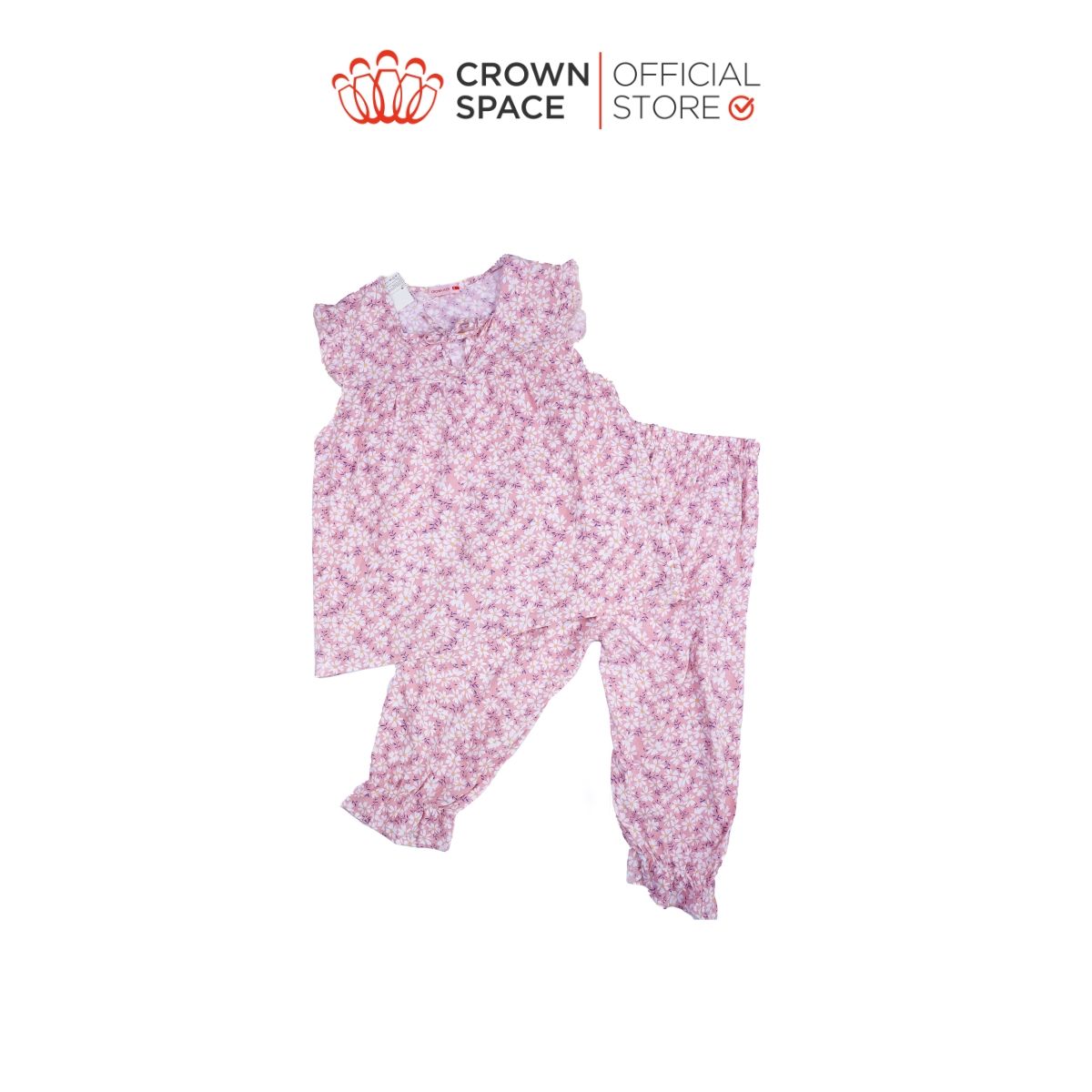  Bộ Mặc Nhà Dành Cho Bé Gái Hình Hoa Cúc Hồng Chính Hãng Crown Kids CKGS2911207 Size 14 - 28Kg 