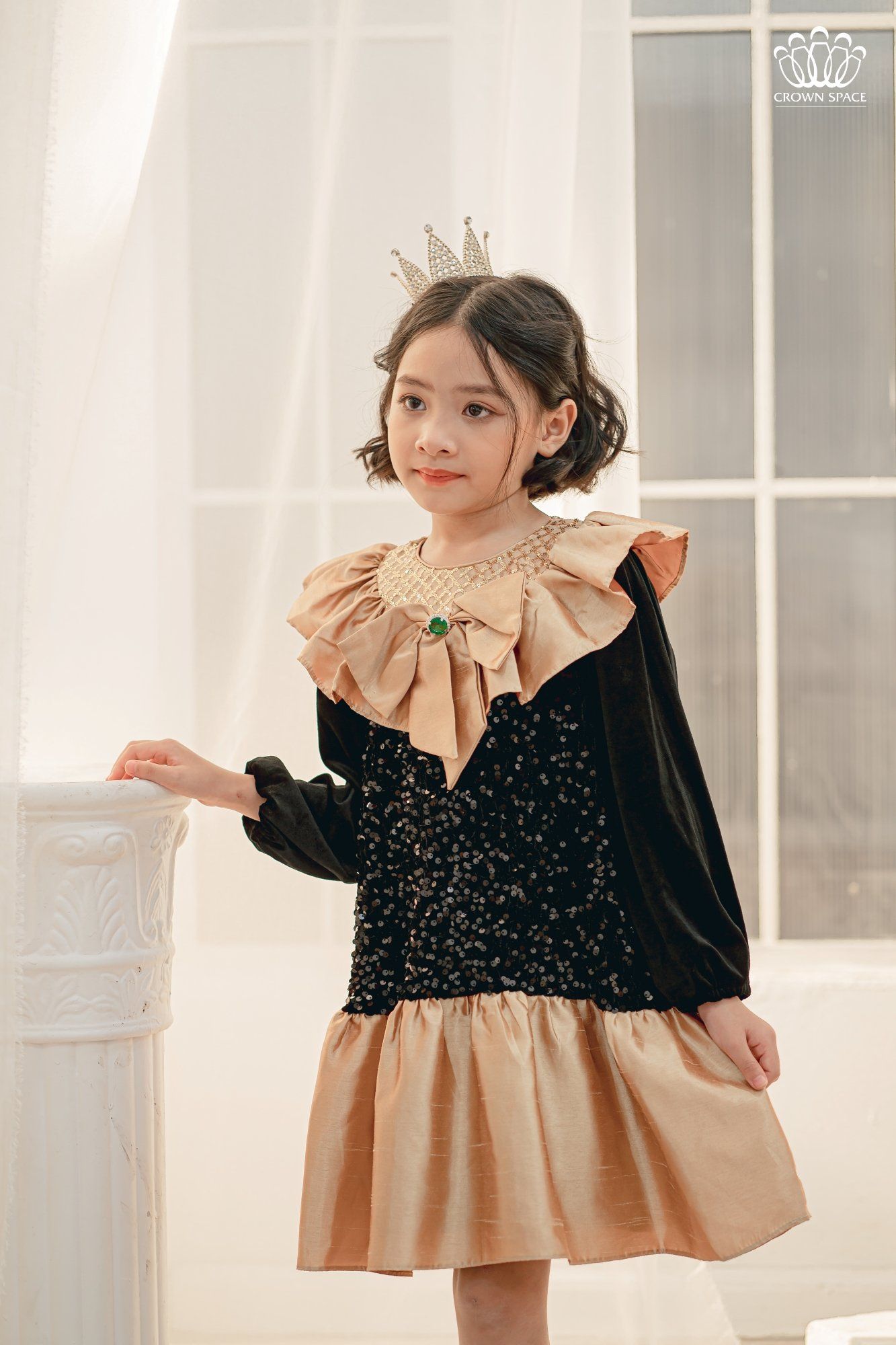  Váy Nhung Công Chúa Dành Cho Bé Gái Phiên Bản Limited Crown Kids CKGL6822207 Size 13 - 30Kg 