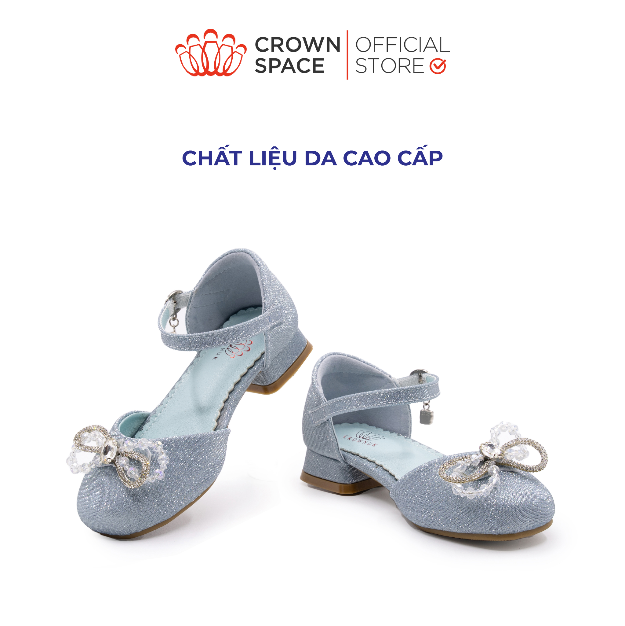 Giày Búp Bê Bé Gái Da Thật Đế Cao Gót, Thấm Hút Tốt | Crown Space CRUK3151