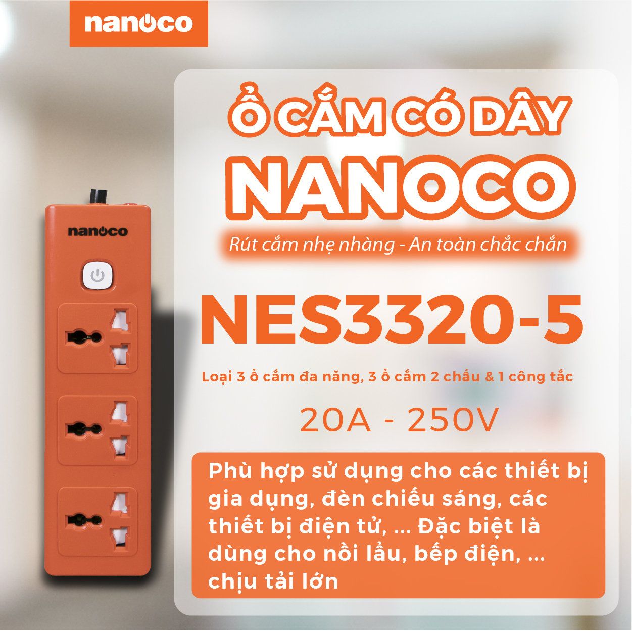  Ổ Cắm Có Dây Nanoco NES3320-5 