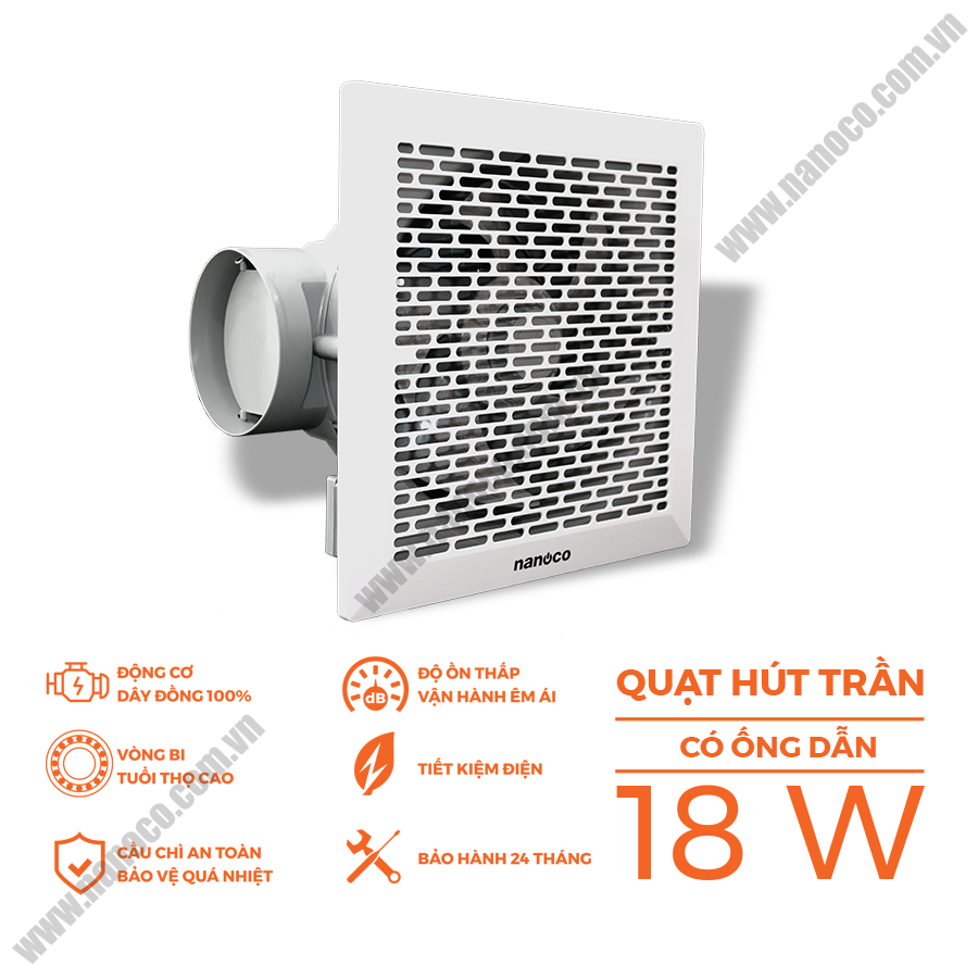 Quạt hút âm trần có ống dẫn Nanoco 18W NCV2020-C
