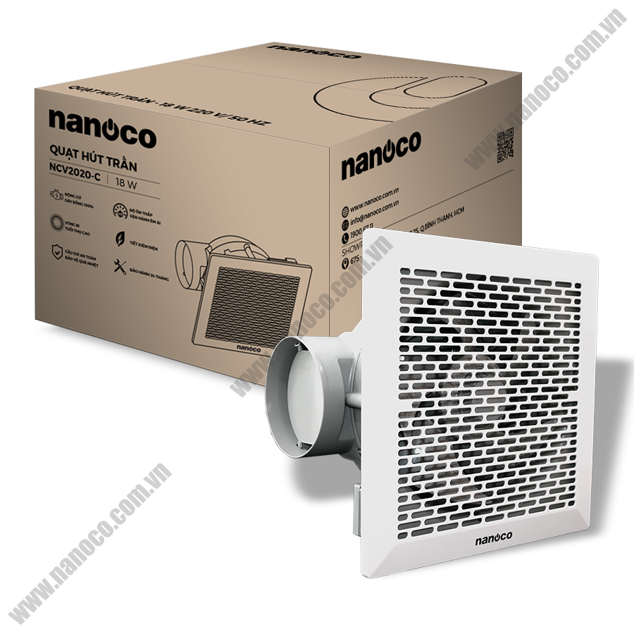  Quạt hút âm trần có ống dẫn Nanoco 18W NCV2020-C 