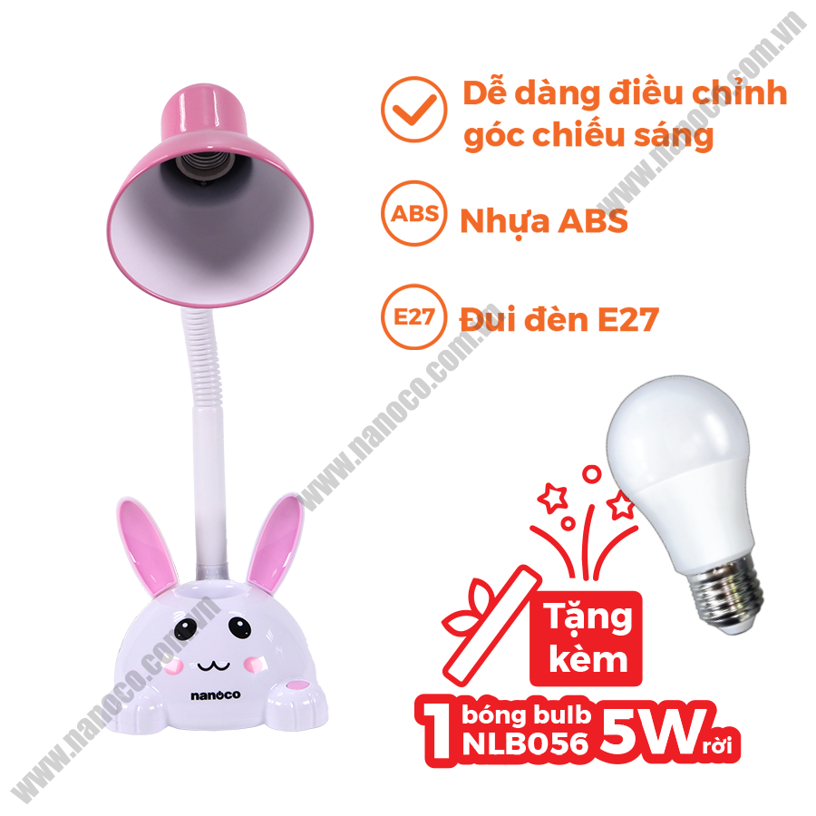 Đèn bàn LED không bóng Nanoco NDKC01P (thỏ hồng)