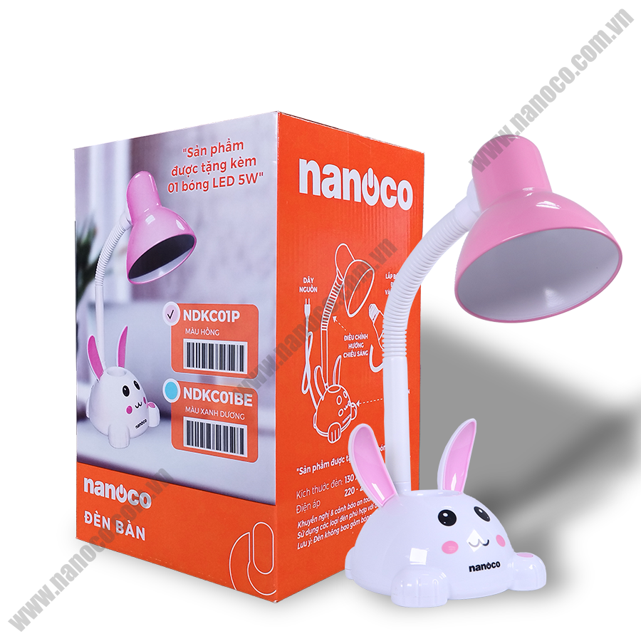 Đèn bàn LED không bóng Nanoco NDKC01P (thỏ hồng)