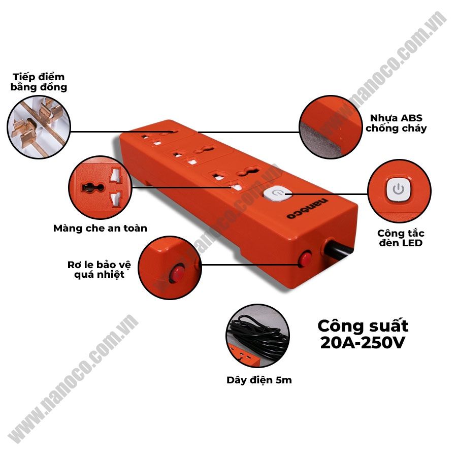  Ổ Cắm Có Dây Nanoco NES3320-5 