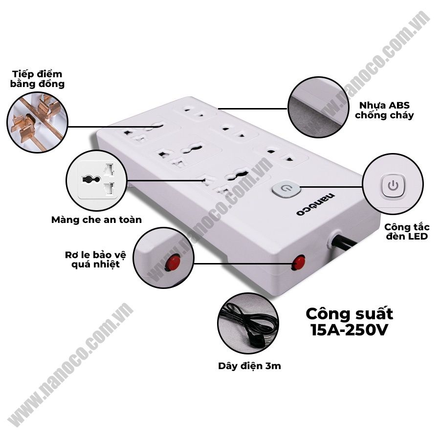 Ổ Cắm Có Dây Nanoco NES3332-3