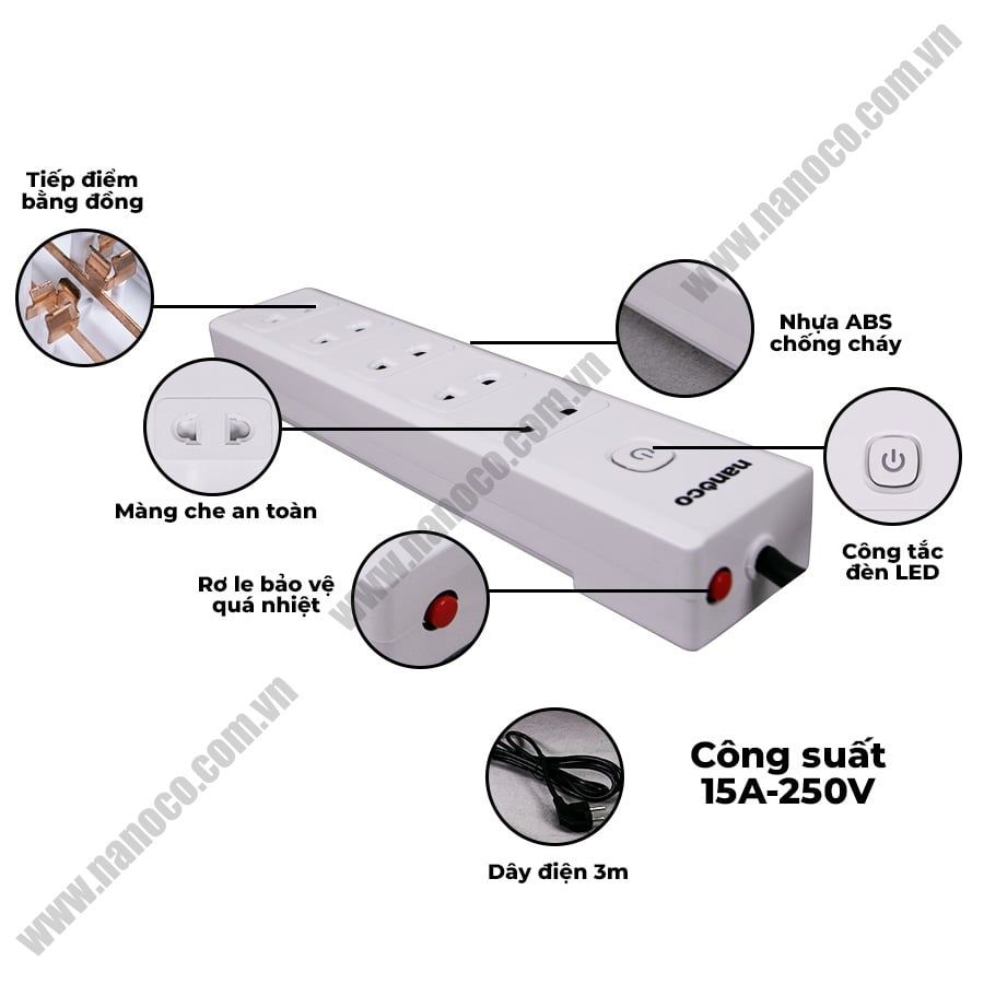  Ổ Cắm Có Dây Nanoco NES5215-3 