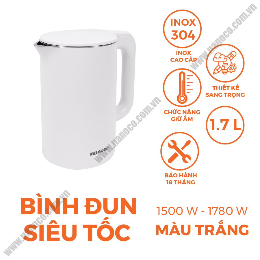 Bình đun siêu tốc Nanoco NKT1750W