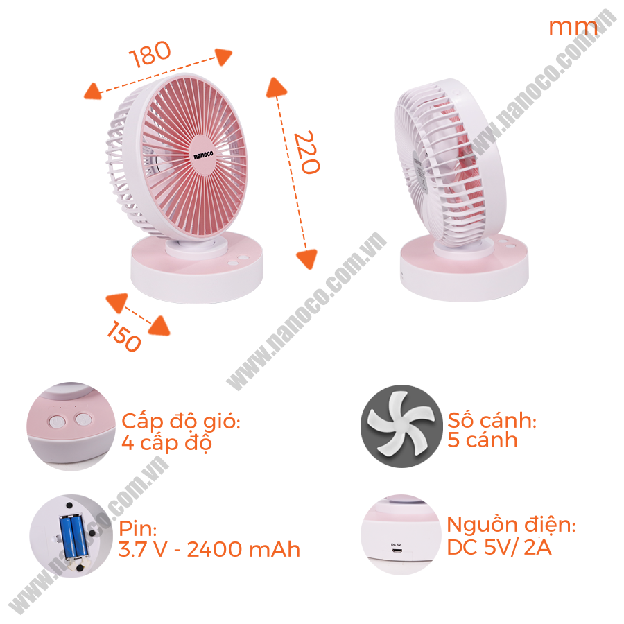 Quạt sạc điện Nanoco NRF6215P