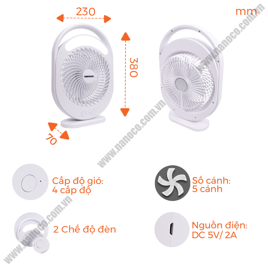 Quạt sạc điện đèn LED Nanoco NRF6310W