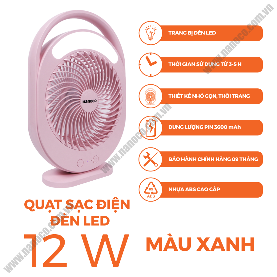 Quạt sạc điện mini đèn LED Nanoco NRF6310P