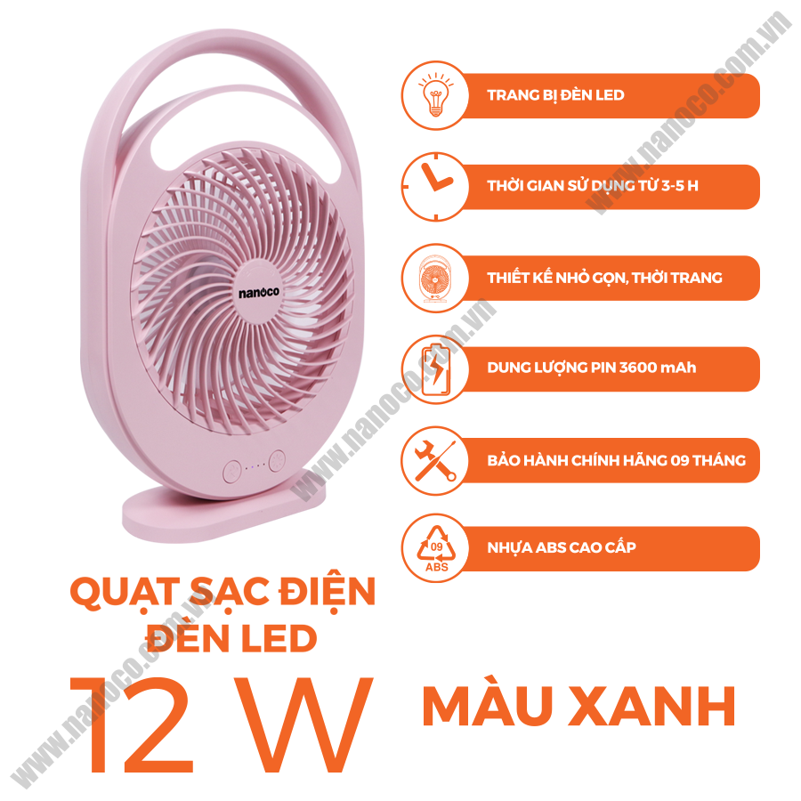  Quạt sạc điện mini đèn LED Nanoco NRF6310P 