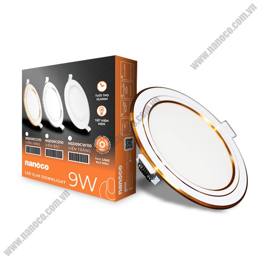 Đèn LED Downlight Nanoco siêu mỏng viền vàng/ viền bạc - IP20