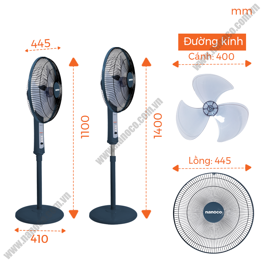 Quạt đứng 3 cánh Nanoco NSF1601G-B màu xanh