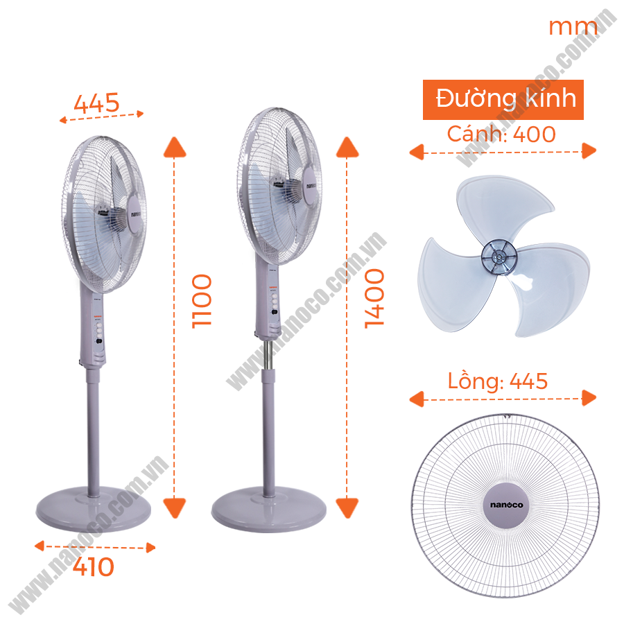Quạt Đứng Nanoco NSF1601G (Màu xám)