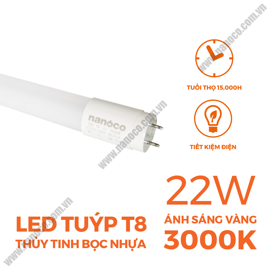 Bóng đèn LED tuýp T8 thủy tinh bọc nhựa Nanoco