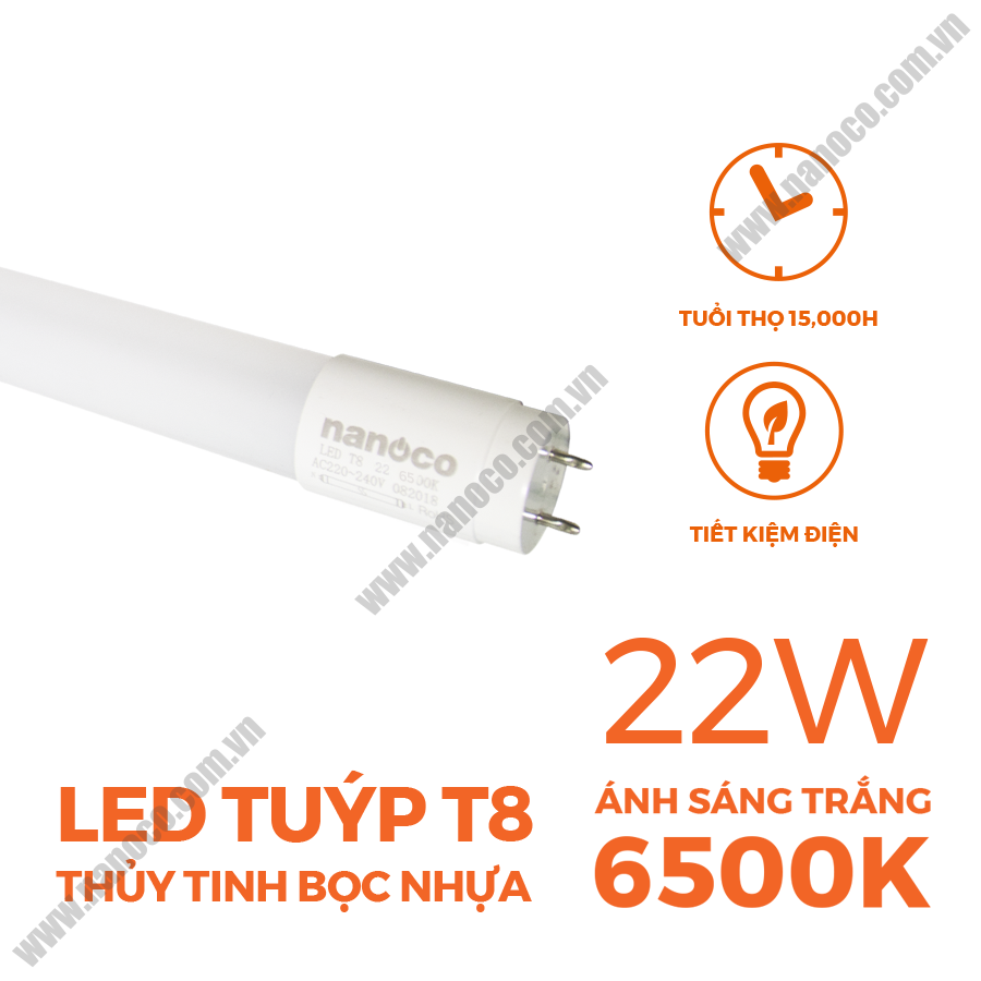  Bóng đèn LED tuýp T8 thủy tinh bọc nhựa Nanoco 
