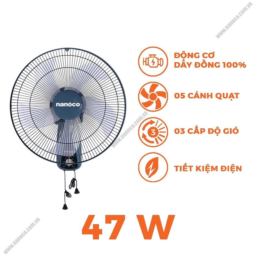 Quạt treo tường Nanoco NWF1604BL