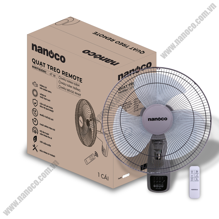 Quạt treo tường có remote Nanoco NWF1610RC-G