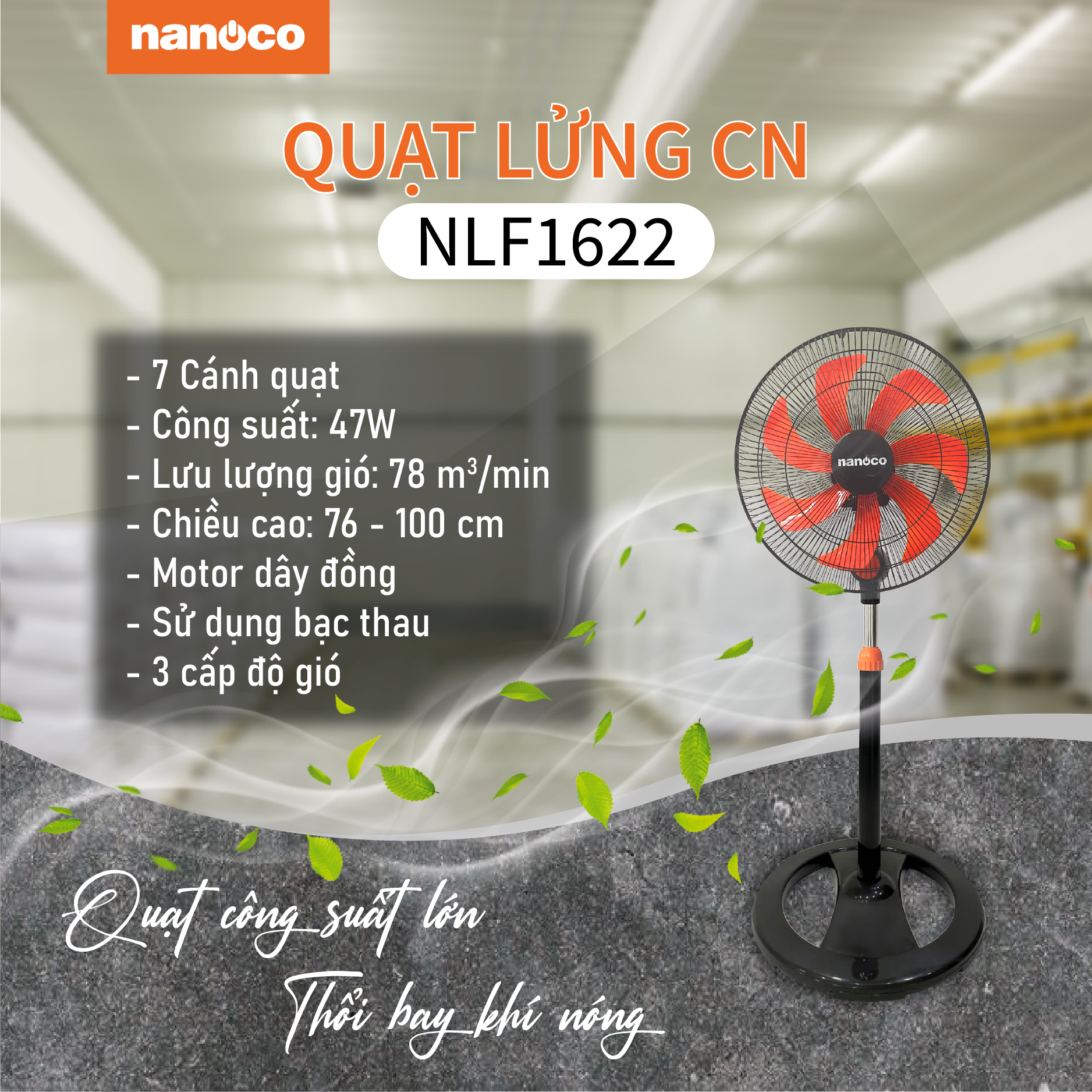 Quạt lửng CN Nanoco NLF1622 (Màu đen cam)