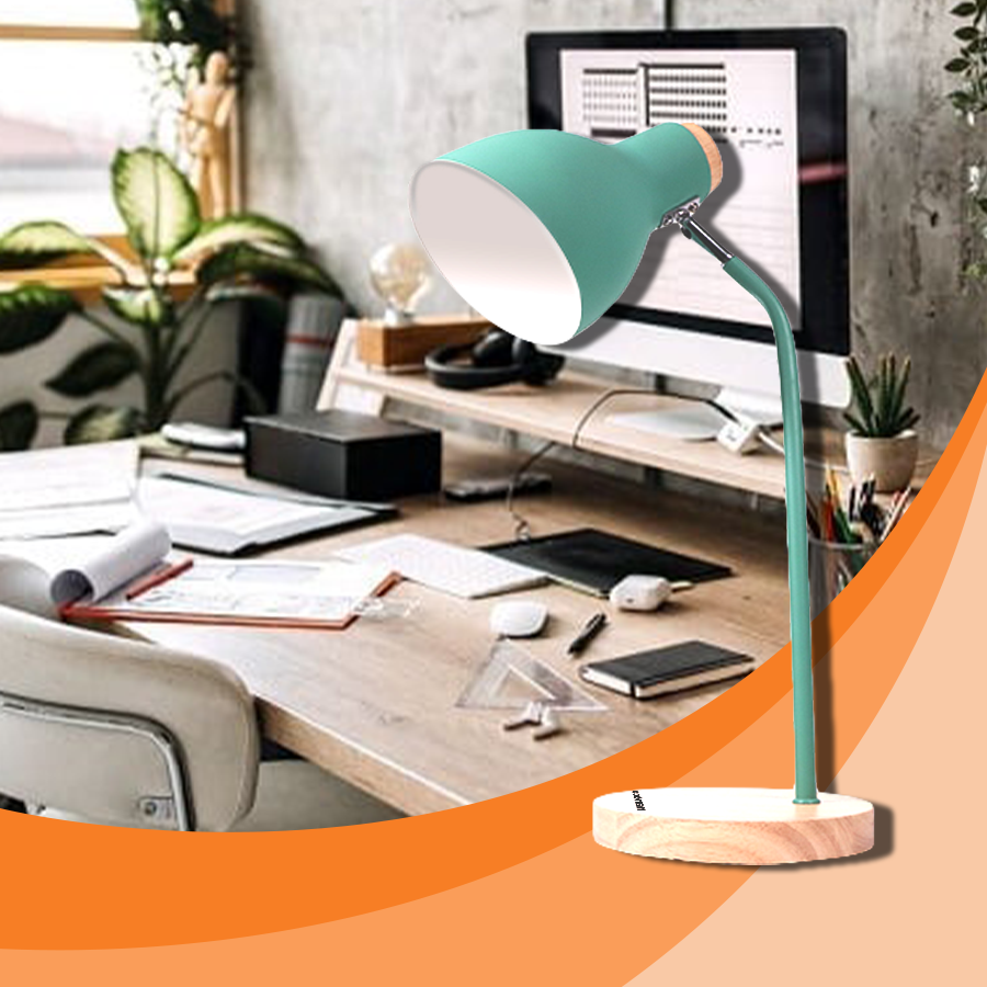Đèn bàn E27 đế gỗ màu xanh NDKC03WG