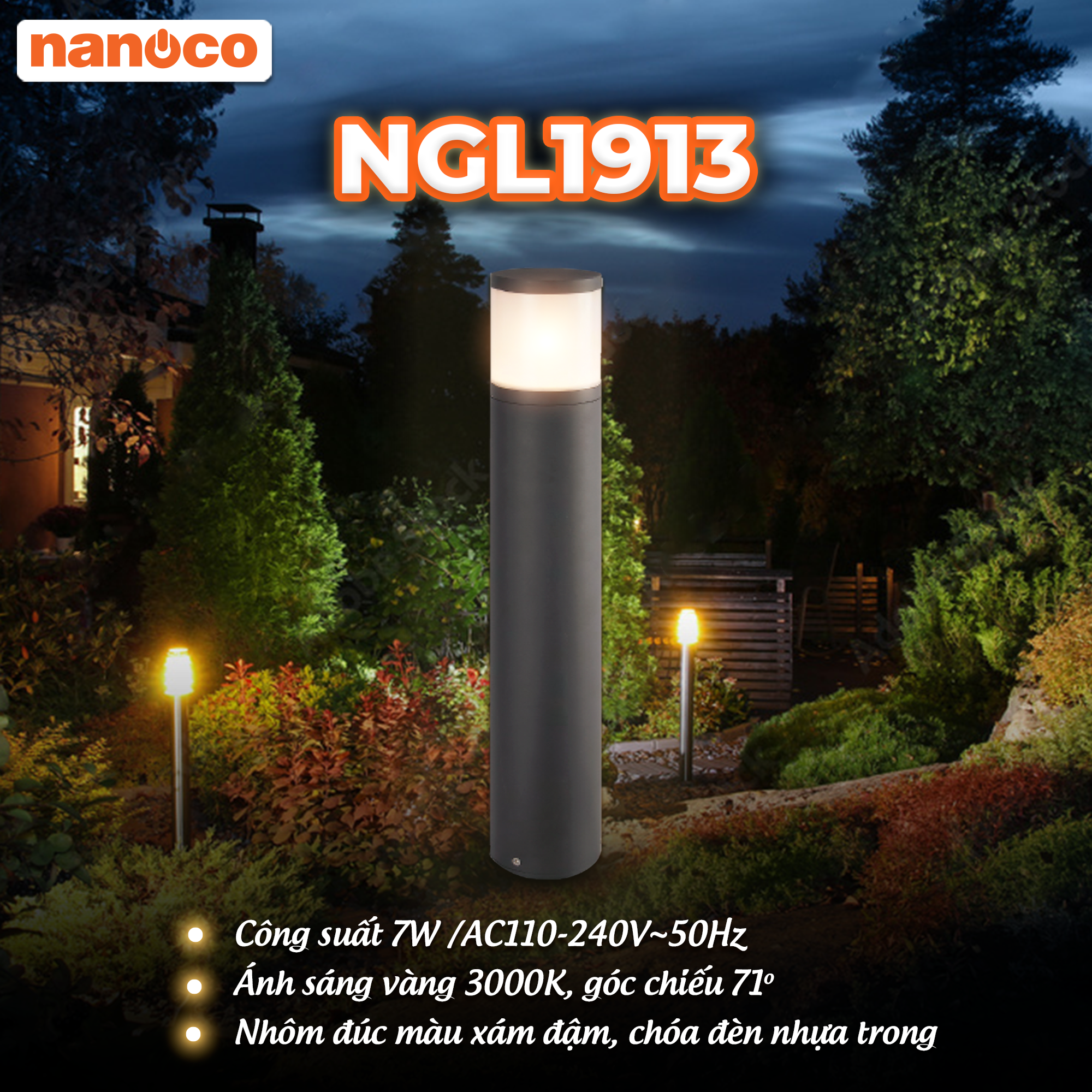 Đèn Sân Vườn Trụ LED Nanoco NGL1913