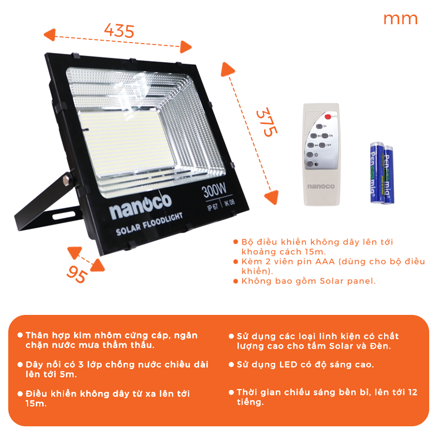 Đèn Pha LED Solar Nanoco - IP67