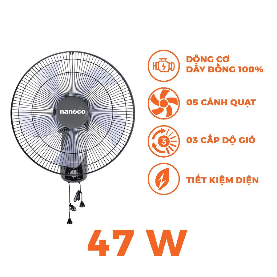  Quạt Treo Tường Nanoco NWF1604G (Màu Xám) 