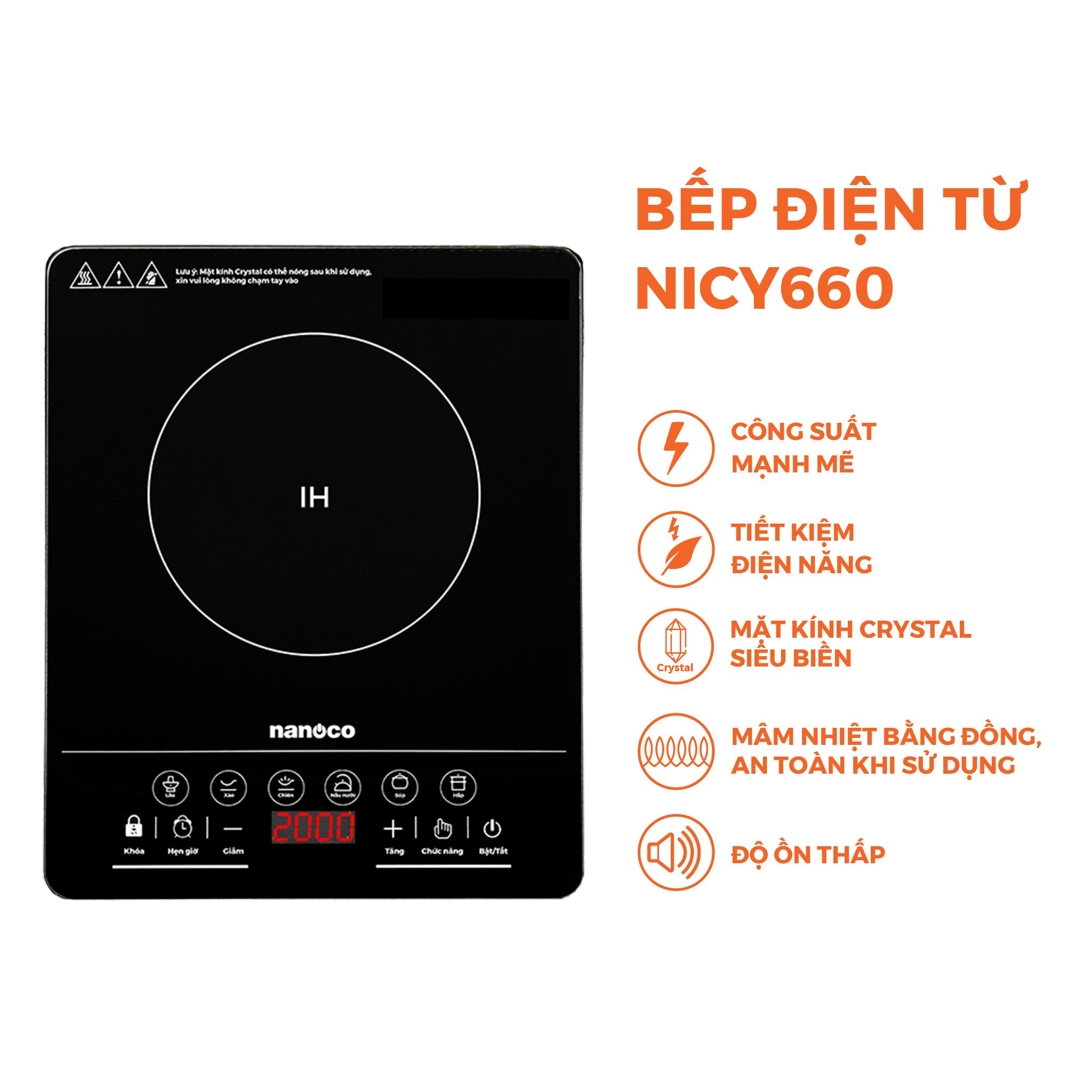 Bếp từ đơn chính hãng Nanoco NICY660 - Mặt kính crystal