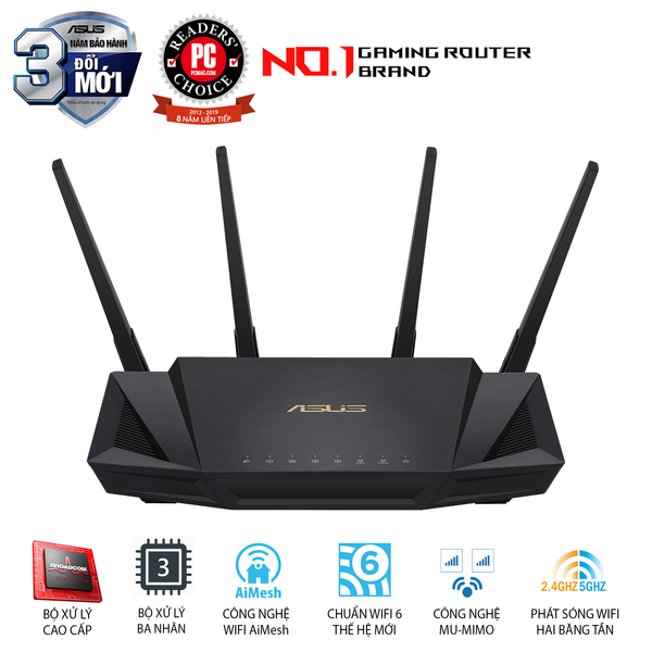 Bộ định tuyến WiFi 6 ASUS RT-AX58U Chuẩn AX3000 (Chuyên Gaming)