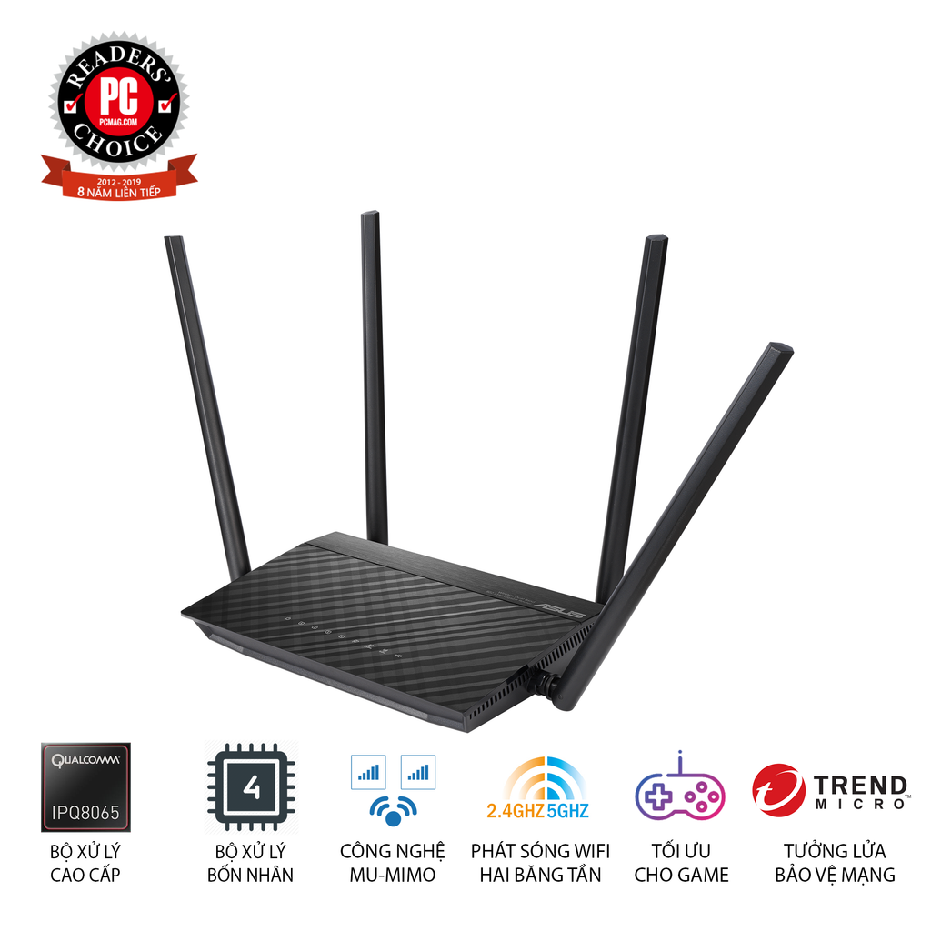 Bộ định tuyến WiFi 5 ASUS RT-AC1500UHP Chuẩn AC1500 (Xuyên tường)