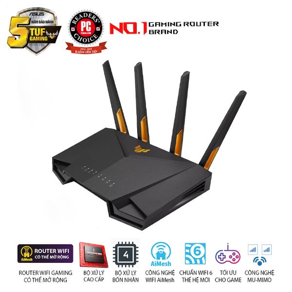 Bộ phát wifi 6 Asus TUF Gaming AX4200 (Chuẩn AX/ AX4200Mbps/ 4 Ăng-ten ngoài/ Wifi Mesh/ Dưới 80 User)