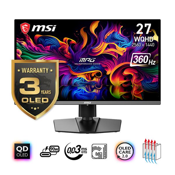 MÀN HÌNH MSI MPG 271QRX QD OLED (26.5 INCH/WQHD/QD-OLED/360HZ/0.03MS) Type-c (DP alt.) w/PD 90W