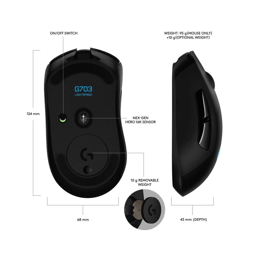 Chuột Logitech G703 HERO Lightspeed Wireless