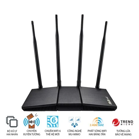 Bộ định tuyến WiFi 6 Asus RT AX1800HP chuẩn AX1800 (Xuyên tường)