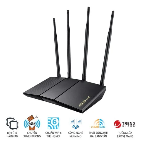 Bộ định tuyến WiFi 6 Asus RT AX1800HP chuẩn AX1800 (Xuyên tường)