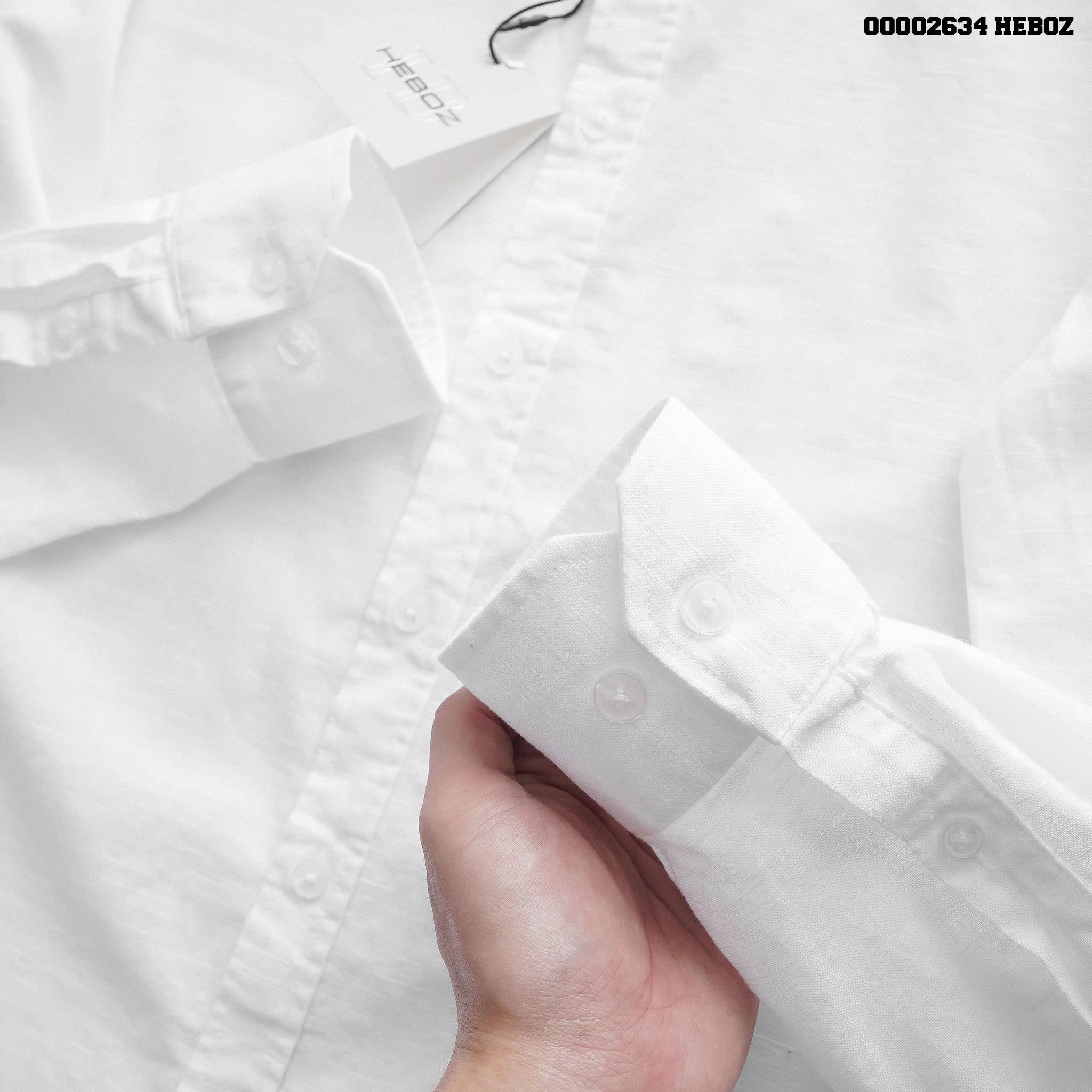 Áo sơ mi nam Heboz trắng linen cotton - 00002634