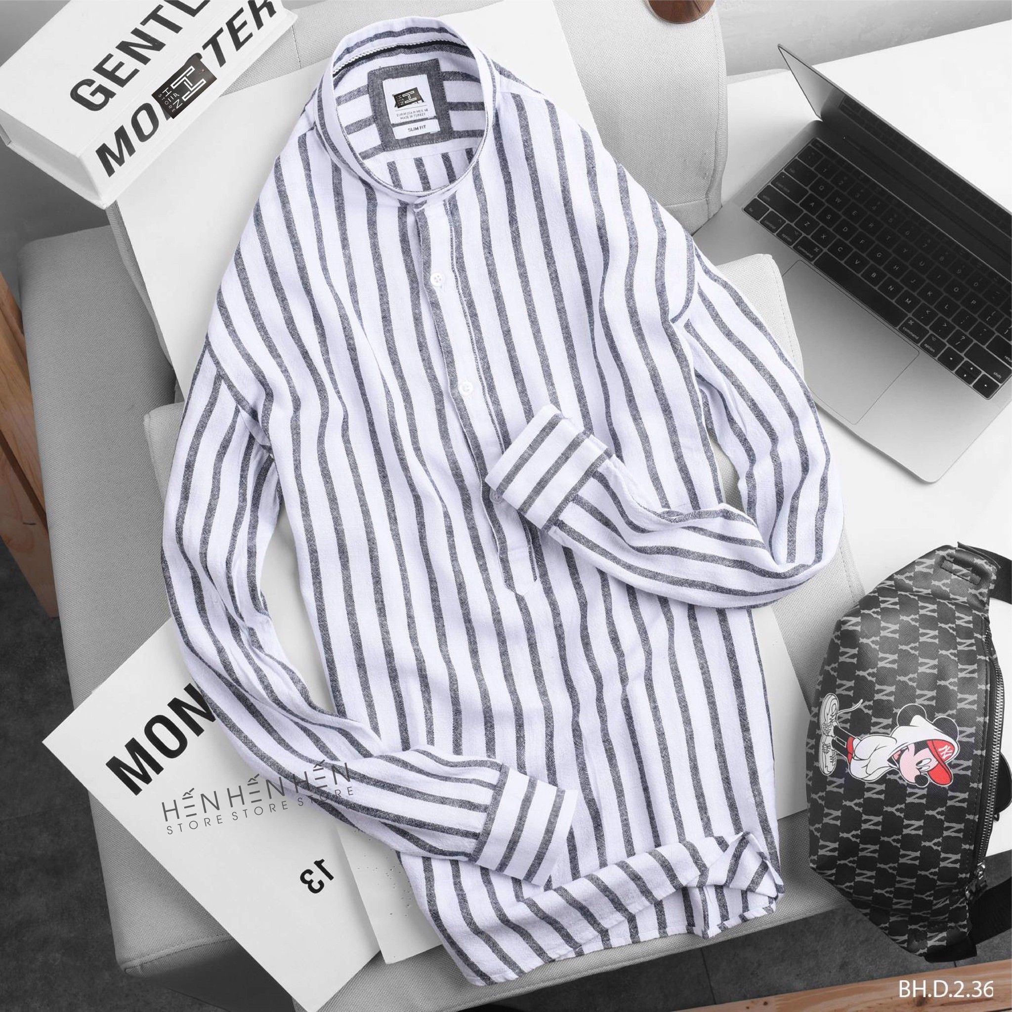 Áo sơ mi cổ trụ ZR sọc 3M