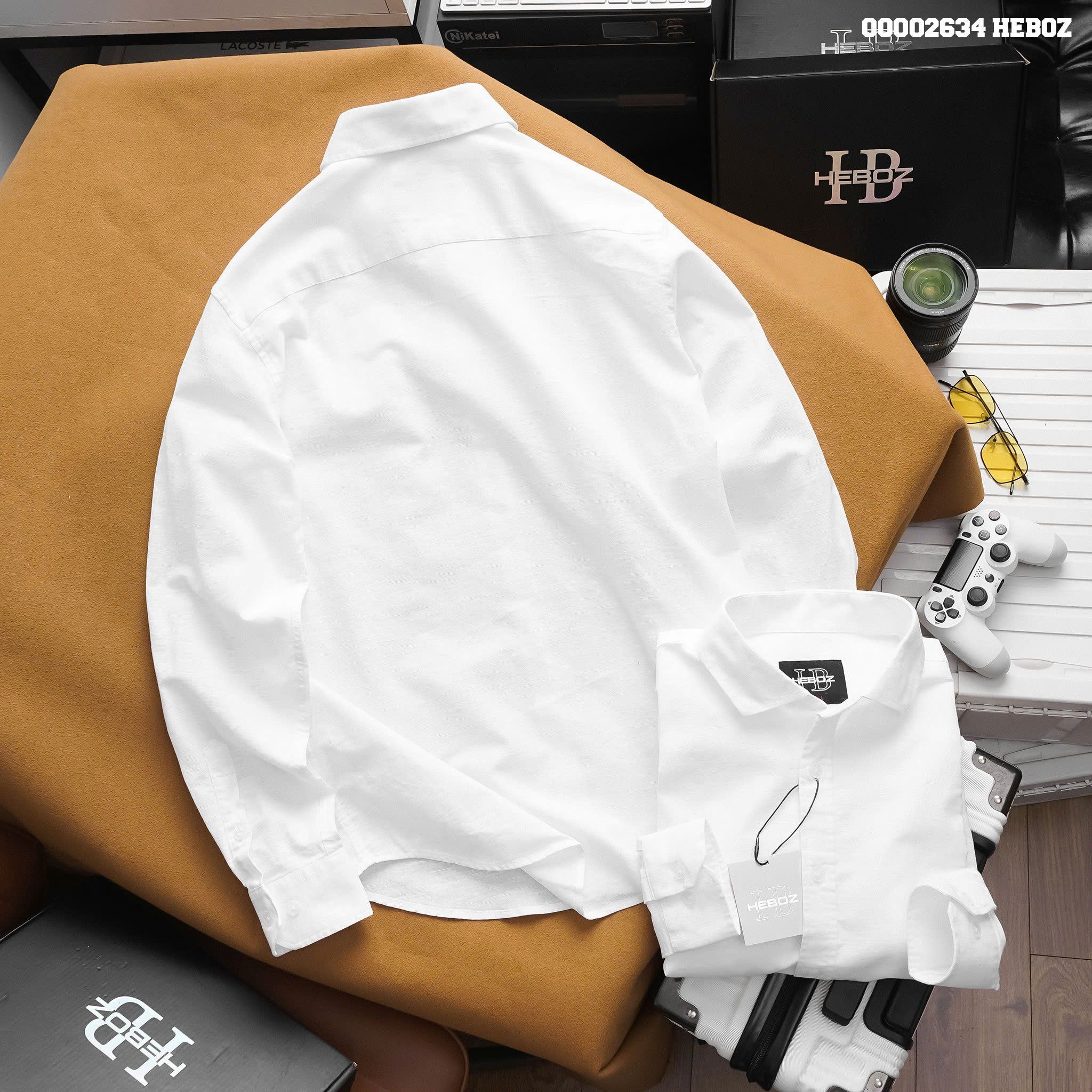 Áo sơ mi nam Heboz trắng linen cotton - 00002634