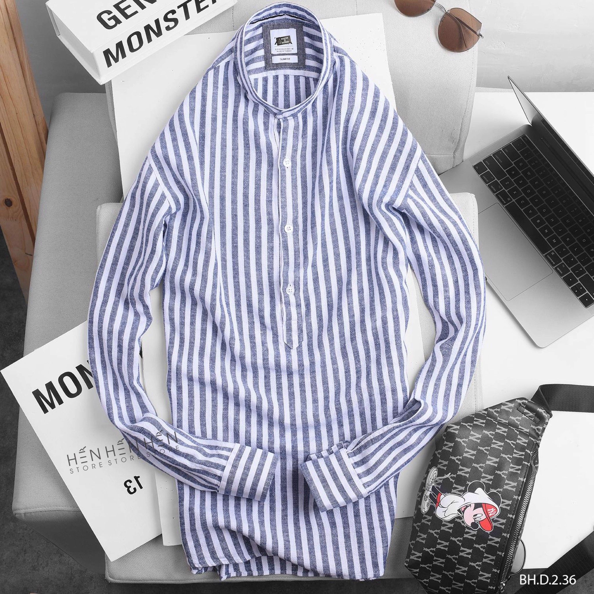 Áo sơ mi cổ trụ ZR sọc 3M