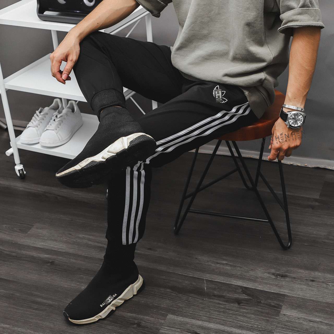 Quần jogger A.didas thun sọc ba lá 2M
