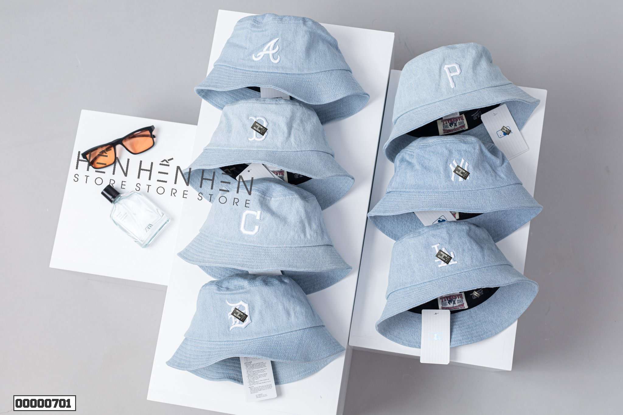 Nón bucket jean MLB xanh -00000701