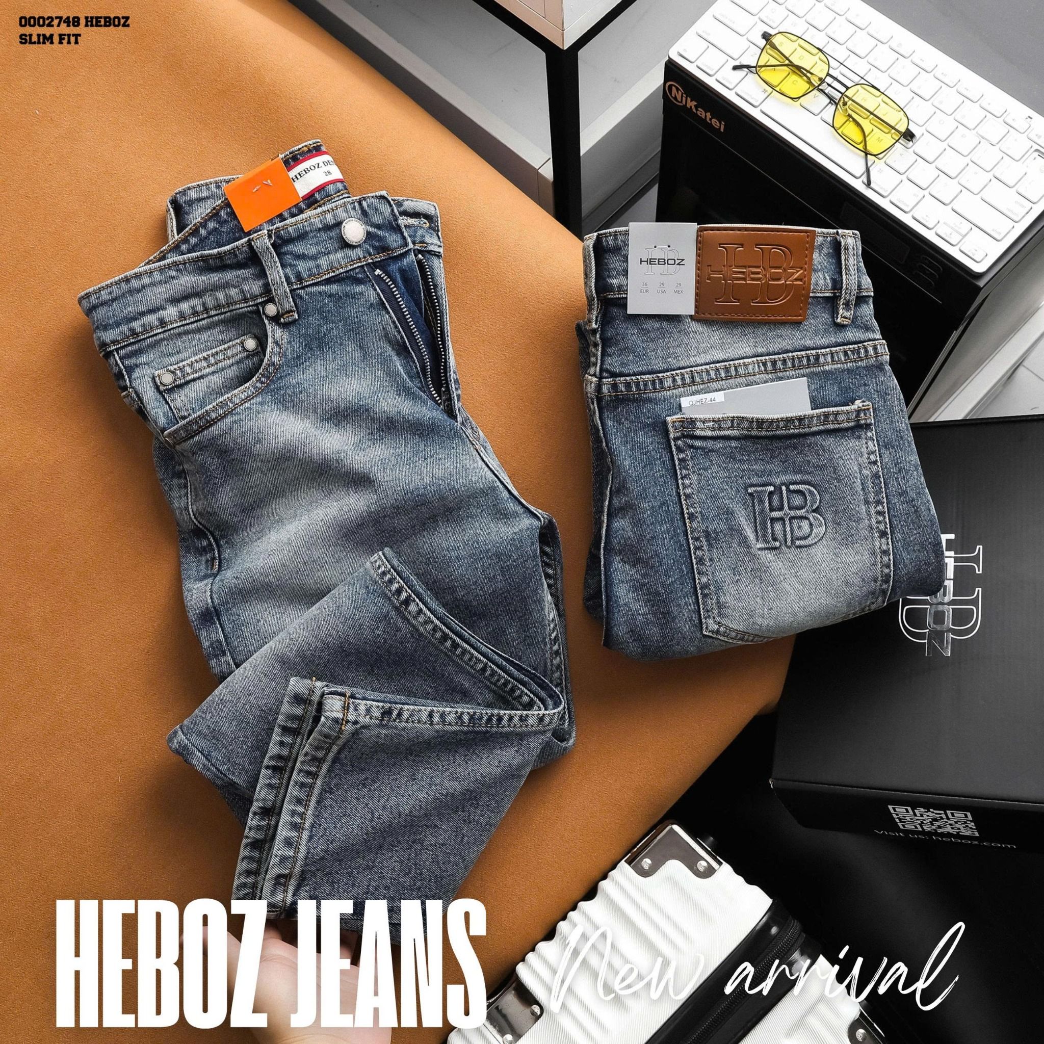 Quần jean nam Heboz dáng slim trơn D044 - 00002748