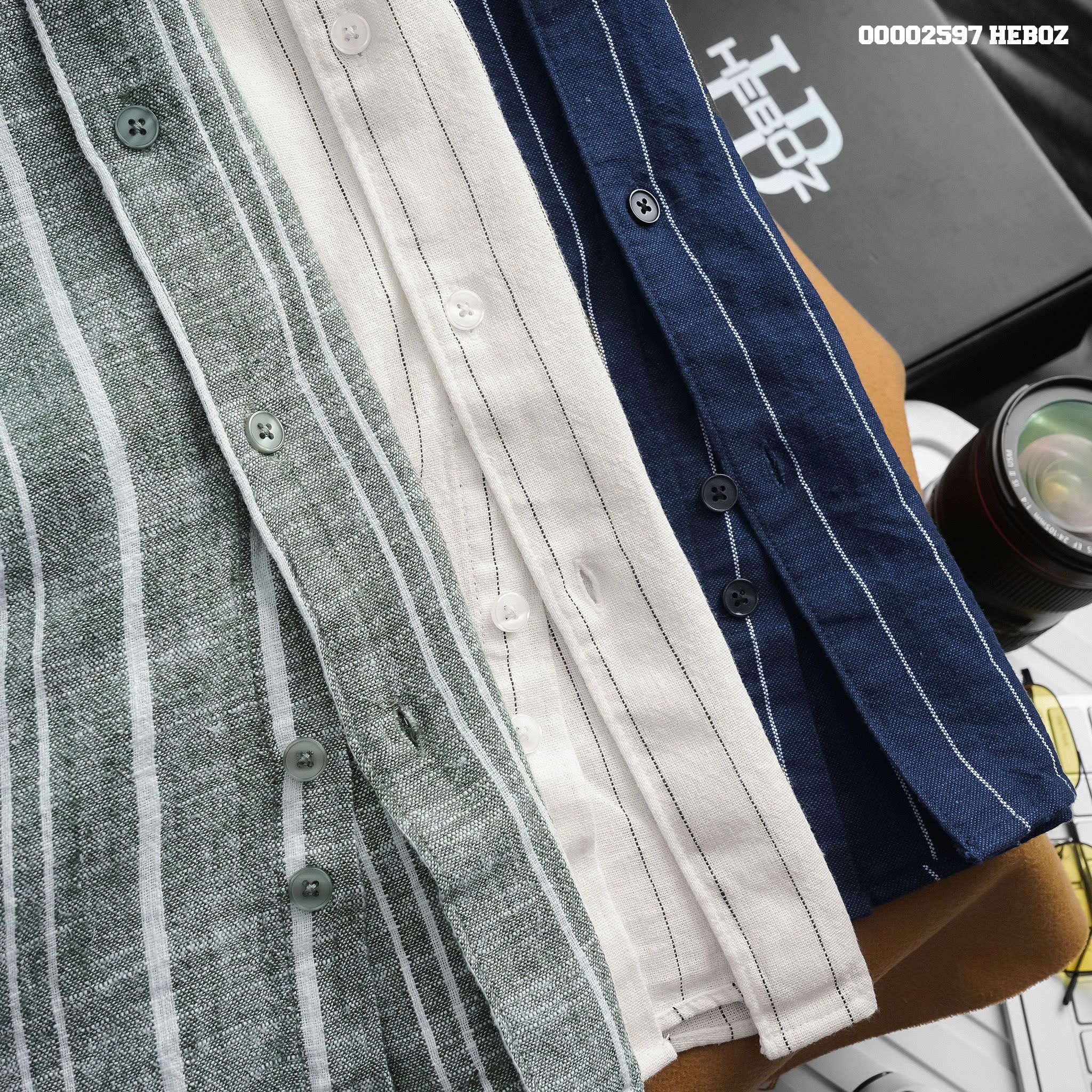 Áo sơ mi nam Heboz ngắn tay stripped linen 3M - 00002597