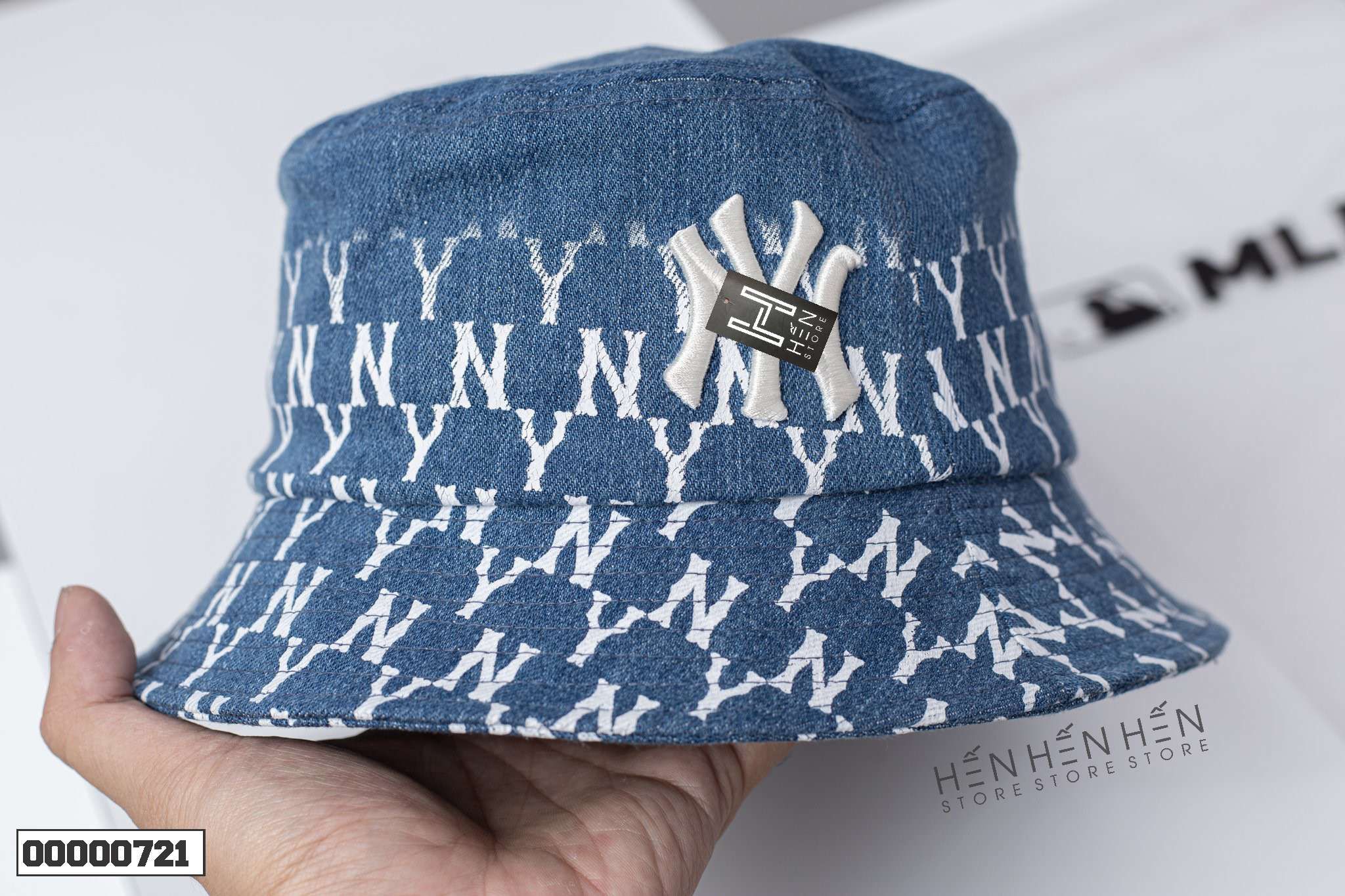 Nón bucket jean xanh MLB in monogram - 00000721