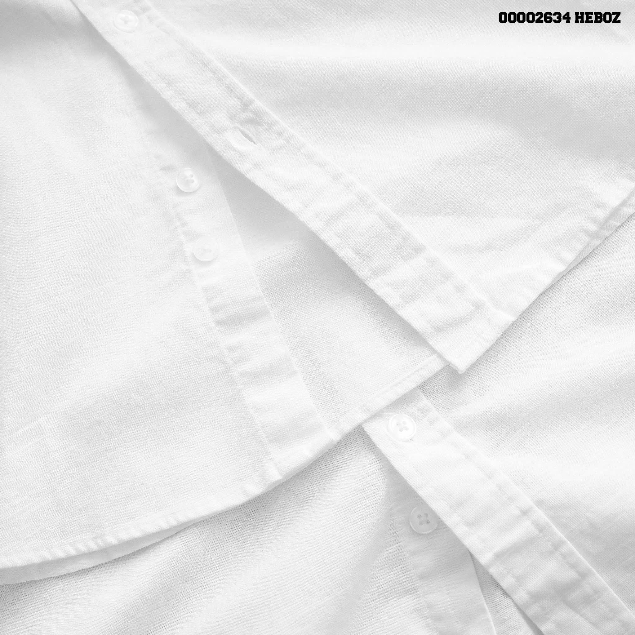 Áo sơ mi nam Heboz trắng linen cotton - 00002634