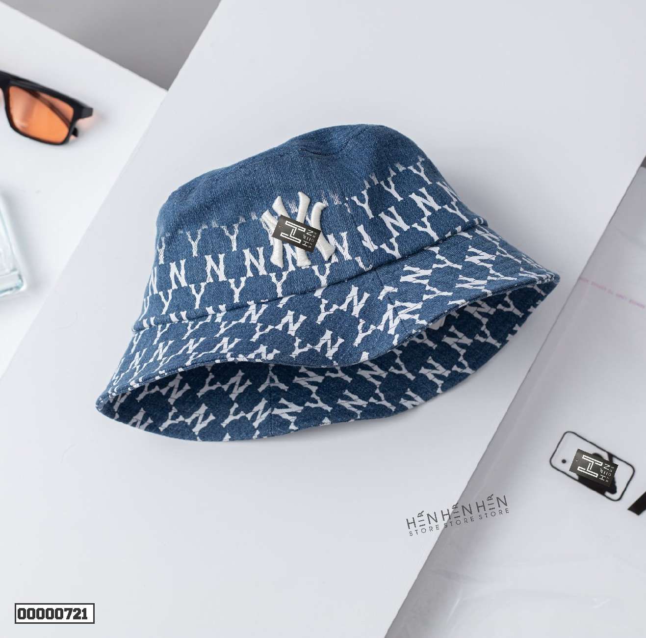 Nón bucket jean xanh MLB in monogram - 00000721